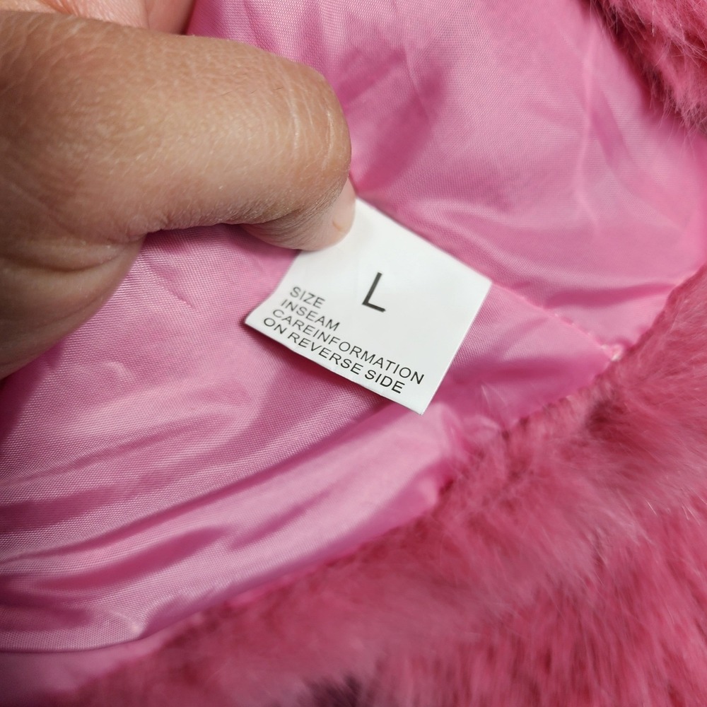 Y2K Pink Faux Fur Cropped Jacket Bolero Shaggy Open Lined Womens L Barbiecore - Picture 4 of 6
